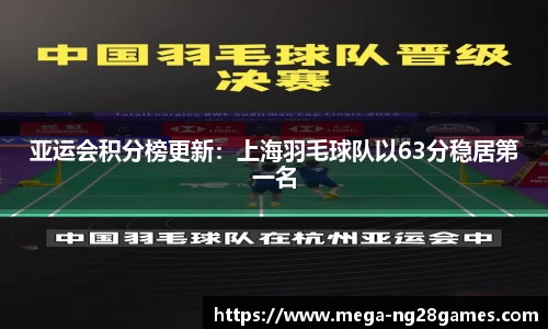 亚运会积分榜更新：上海羽毛球队以63分稳居第一名